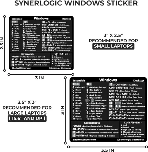 Vista 7 de SYNERLOGIC Guía de referencia rápida para Windows + Word/Excel (para Windows) Adhesivos de acceso directo de teclado, vinilo sin residuos Negro