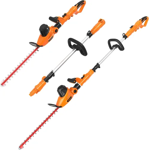 Vista 7 de GARCARE Cortasetos eléctrico con cable con poste de extensión de 18 pulgadas de doble acción láser cuchilla Bush Trimmer 600W, 4.8 amperios