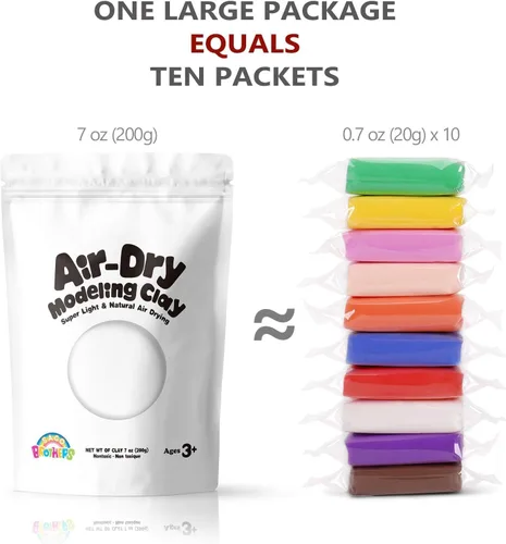 Vista 5 de Sago Brothers White Air Dry Arcilla, arcilla de modelado de 7 onzas para niños, arcilla de moldeo súper suave y ultraligera para niños, arcilla