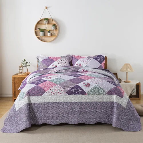 Vista 23 de HoneiLife - Juego de cama de dos piezas, tamaño individual, de microfibra, reversible, de retazos, estilo floral, todas las estaciones