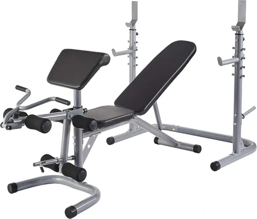 Vista 4 de BalanceFrom RS 60 Estación de entrenamiento multifuncional Banco de entrenamiento olímpico ajustable con estante para sentadillas, extensión