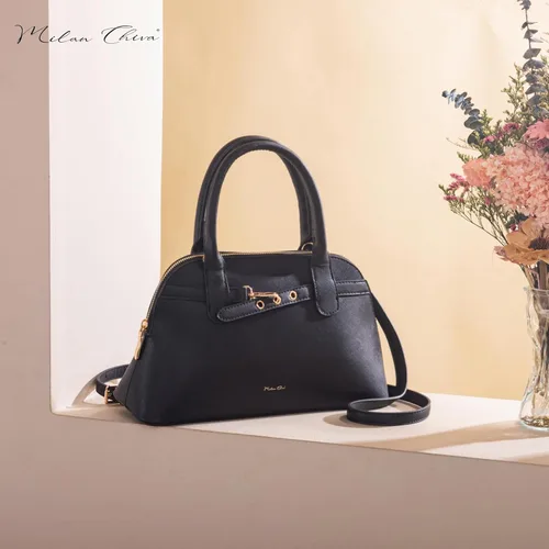 Vista 7 de Milan Chiva Bolso bandolera con diseño de cúpula para mujer, con textura y asa superior, con detalle de cinturón