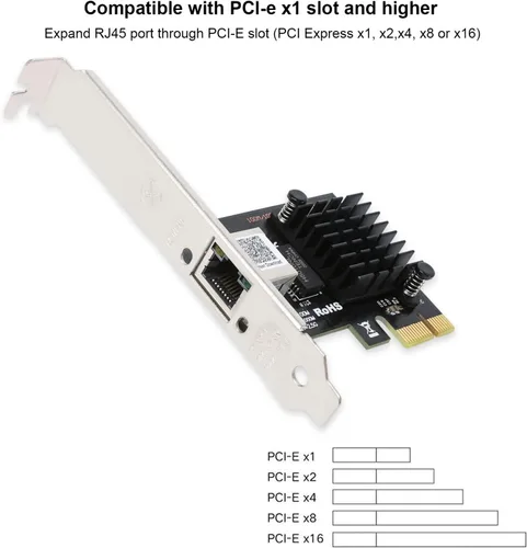 Vista 4 de NIC PCIe 2.5GBase-T con controlador Realtek RTL8125, 1 puerto RJ45 tarjeta de red Ethernet de 2500/1000/100 Mbps, adaptador de red de 2.5 GB, PCIe