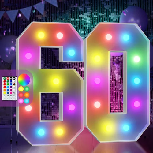 Vista 65 de Imprsv Letras coloridas de marquesina de 3 pies y letras grandes iluminadas RGB con control remoto, decoraciones de fiesta de cumpleaños Carta