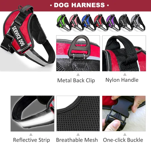 Vista 14 de Chaleco para Perro de Servicio, 9 Parches Arnés para Perro sin Tirones y Correa con Asa, Chaleco para Mascota Fácil de Poner y Quitar con Correas