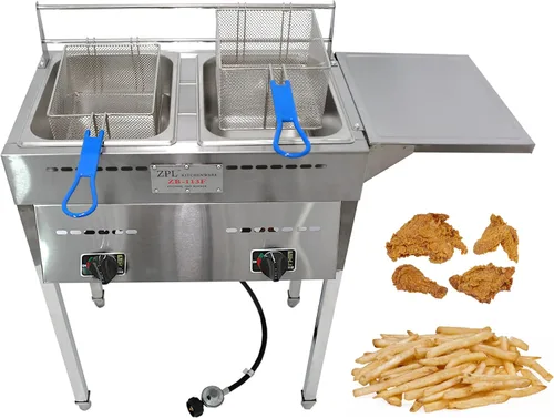 Freidora de propano para exteriores, freidora doble de acero inoxidable de 18 cuartos de galón de calidad comercial con canastas, tapas y manguera,