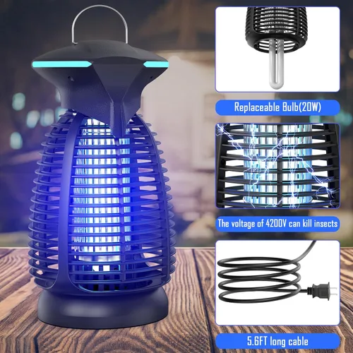 Vista 7 de Exterminador eléctrico de insectos al aire libre – 4200 V de alto voltaje insecto asesino impermeable luz LED para mosquitos, mosca, patio, porche