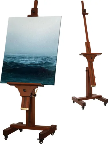 Vista 8 de VISWIN Caballete de estudio resistente, soporta lienzo de hasta 71 pulgadas, se inclina plano y móvil, soporte grande ajustable de madera de haya