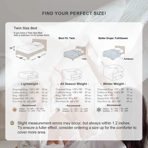 Vista 5 de Royoliving Relleno de Edredón de Plumón Premium Edredón Tamaño Individual Peso Pesado Engrosado Invierno Blanco Funda 100% Algodón con Pestañas