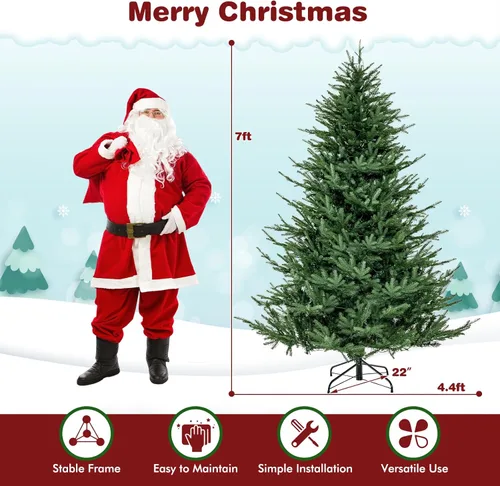 Vista 7 de DORTALA Árbol de Navidad preiluminado, árbol de Navidad artificial de 7 pies con 1130 puntas de rama, 380 luces LED blancas cálidas, 8 modos