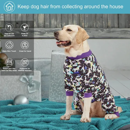 Vista 6 de LovinPet Ropa para perros de raza grande, camisa para el cuidado de heridas/recuperación poscirugía para perros grandes, estampado negro