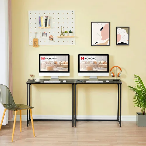 Vista 117 de WOHOMO Escritorio plegable de mármol sintético blanco, escritorio pequeño de 31.5 pulgadas para espacios pequeños con patas doradas, escritorio