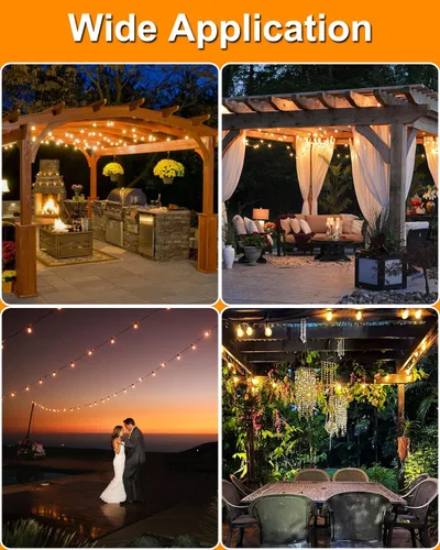 Vista 8 de Guirnalda de luces para exteriores, tira de luces de patio de 50 pies con 27 bombillas LED S14 vintage impermeables e inastillables, cadena de luces