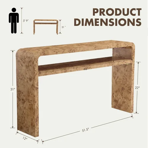 Vista 10 de Hyfirm Mesa consola estilo madera Burl para entrada, mesa de sofá detrás Mesa de sofá rústica con borde de cascada de 51 pulgadas de largo x 30