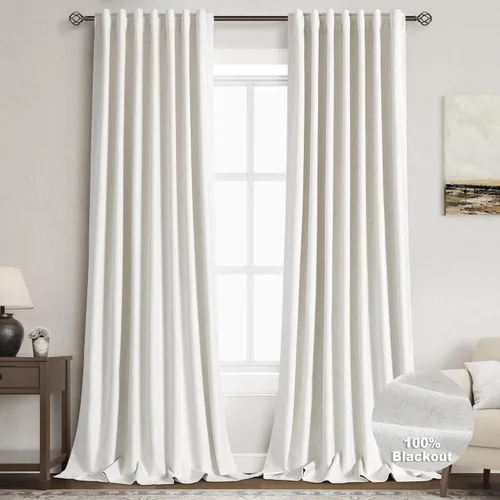 Vista 41 de Cortinas de lino verde aguamarina de 102 pulgadas de largo con pestaña trasera, bolsillo para barra, cortinas de lino opacas que absorben el sonido