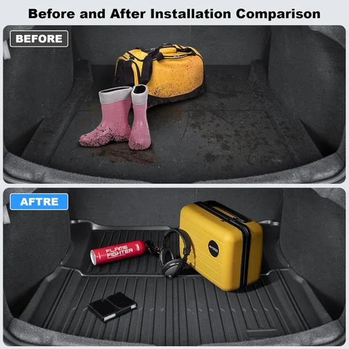 Vista 4 de Alfombrilla de maletero para Tesla Model 3 2026, protector de maletero de TPE duradero para todo tipo de clima, forro de carga trasero impermeable