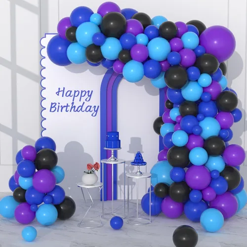 Vista 10 de Kit de arco de guirnalda de globos morado, azul, amarillo y negro, 137 piezas de suministros de fiesta de videojuegos, globos azul rey, amarillo