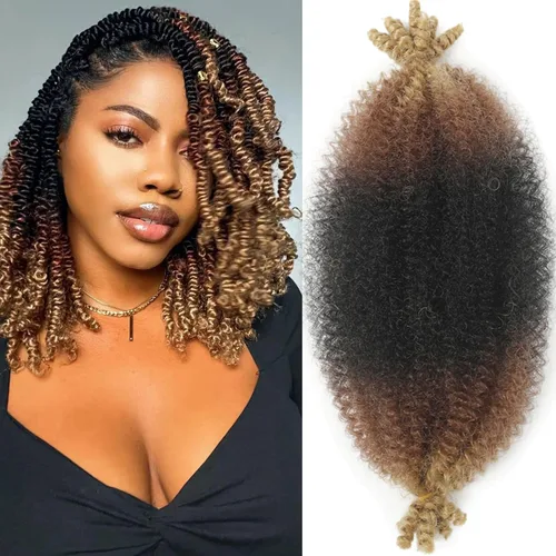 Vista 12 de 3 paquetes de cabello rizado afro elástico de 10 pulgadas, cabello trenzado Marley Twist 1B preseparado de ganchillo sintético suave para rastas