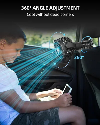 Vista 5 de TUNISE Ventilador de cochecito, recargable con puerto tipo C, 4000 mAh, giratorio de 360°, trípode flexible de 3 velocidades, clip en cualquier