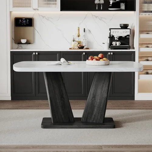 Vista 4 de Mesa de comedor de mármol, mesa de comedor moderna de 63 pulgadas, mesa de comedor blanca para 4-6, mesa de cocina de mármol blanco, mesa de comedor