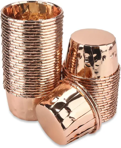 Vista 16 de EUSOAR Revestimientos dorados para cupcakes, 100 moldes de aluminio desechables de 3.5 onzas, tazas de aluminio para hornear, forros de aluminio