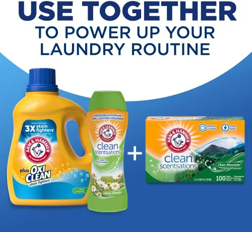 Vista 10 de ARM & HAMMER Plus OxiClean Clean Meadow, 77 cargas de detergente líquido para ropa, 100.5 fl oz