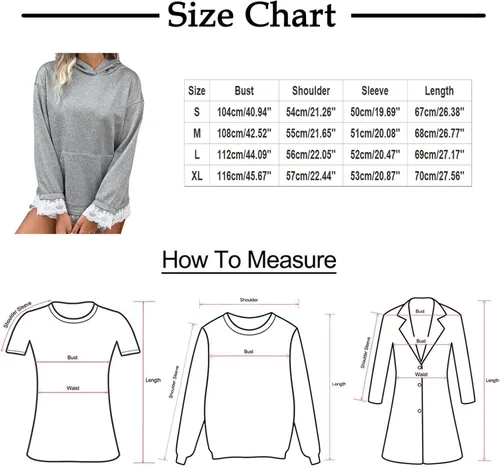 Vista 5 de wjiNFDFG Solid Hoodie Women's CasualSsolid Color Lace Edge Hooded Sweater Women's Sweater Pullover