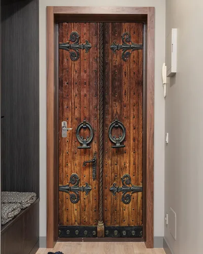 Vista 9 de FLFK Adhesivo para puerta – Puerta vintage beige, mural para despegar y pegar, tamaño combinado 30 x 80 pulgadas, dividido en 2 piezas Mt5423