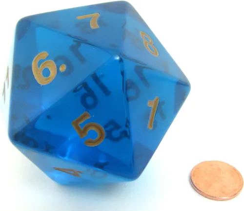 Vista 2 de Koplow Games Dados Jumbo Zafiro Transparente/Oro 2.165 in Cuenta Regresiva D20