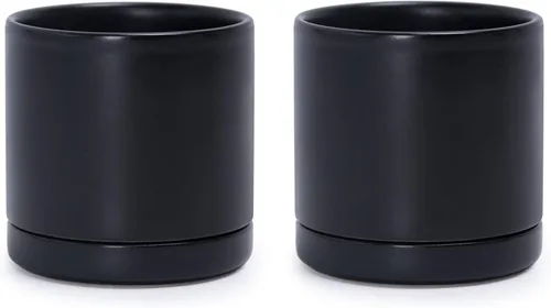 Vista 7 de D'vine Dev - Juego de 2 macetas de plantas de 3.5 pulgadas, maceta de cerámica para plantas con agujero de drenaje y platillo, negra, 94-V-A-2
