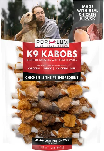 Vista 2 de Pur Luv K9 Kabobs - Golosinas reales de pollo, pato y batata para perros, hechas con pollo real y batata, saludable, fácil de digerible, de larga