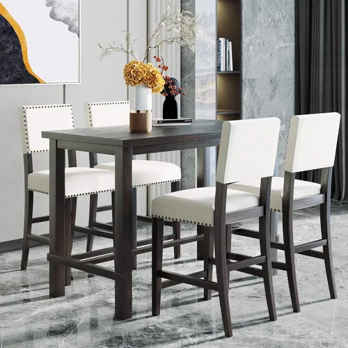 Vista 3 de YOPTO Juego de mesa de comedor de 5 piezas, muebles de madera para sala de estar con escritorio de cocina rectangular de 52 pulgadas, 4 sillas