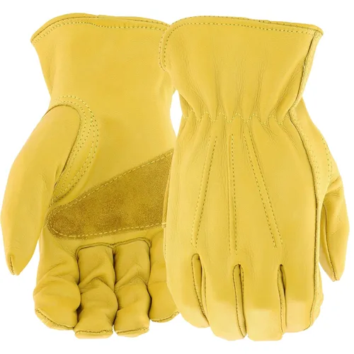 Vista 5 de West Chester 84000 Master Guard - Guantes de piel de vaca de grano premium, amarillo, XL, con puño elástico fruncido con pulgar Keystone. Ropa
