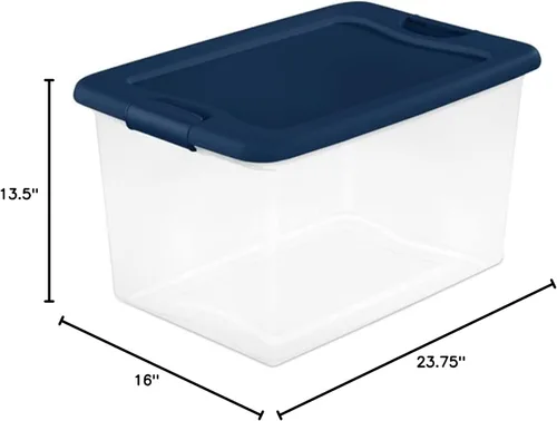 Vista 10 de Sterilite Contenedor apilable de plástico transparente de 64 cuartos de galón con tapas empotradas para organización del hogar, azul marino