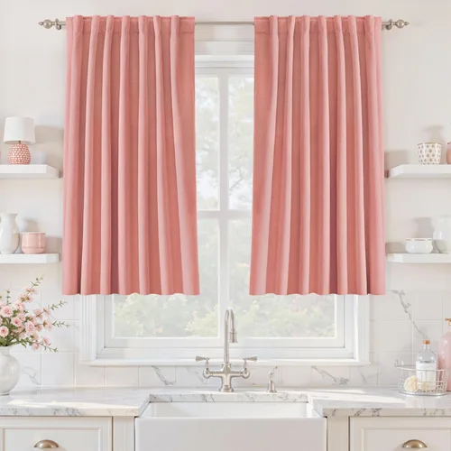 Vista 65 de UHITECH Cortinas opacas cortas de 24 pulgadas de largo para sala de estar, juego de 2 paneles con pestaña trasera, bolsillo para barra, cortinas