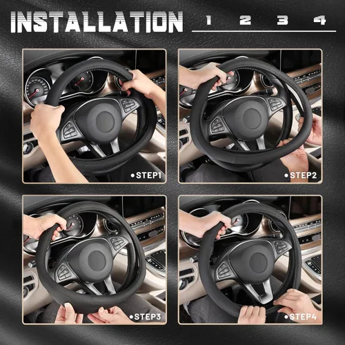 Vista 6 de SEG Direct Funda universal para volante de automóvil, tamaño estándar de 14.5-15 pulgadas, piel de microfibra negra