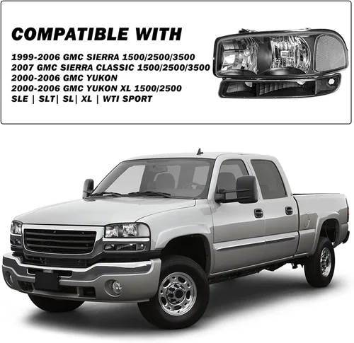 Vista 5 de SOCKIR 4 piezas de conjunto de faros delanteros compatible con GMC Sierra 1500 2500 3500 99-06/GMC Yukon 00-06 + conjunto de faros