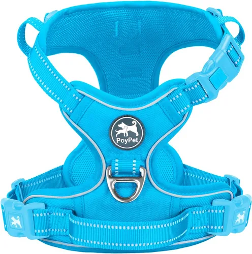 Vista 8 de PoyPet Arnés para perro sin tirones, chaleco reflectante sin estrangulamiento, arnés ajustable para mascotas con mango acolchado de fácil control