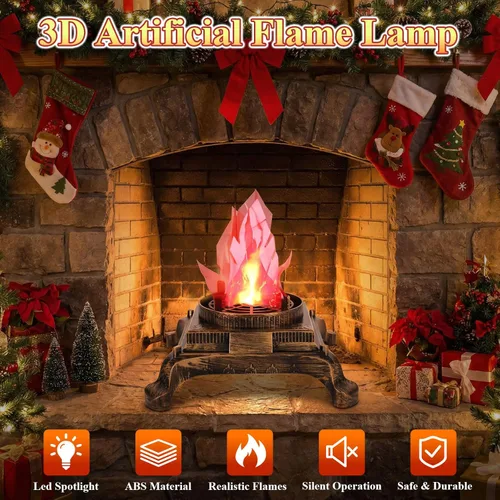 Vista 3 de LiveGo Luz LED 3D con efecto de llamas de fuego falsas, luz de llama artificial LED de 110 V, lámpara de llama parpadeante realista, lámpara