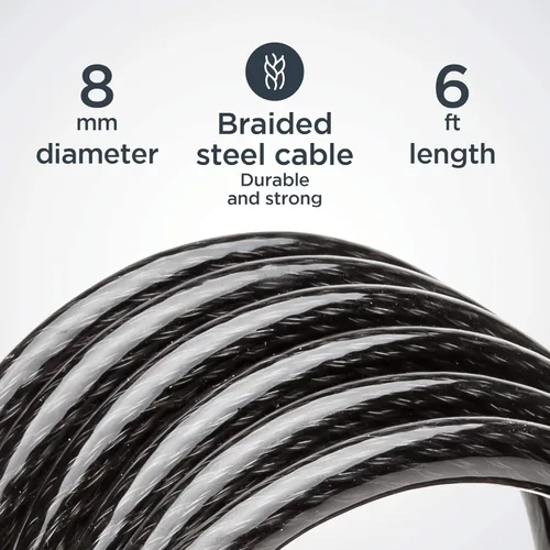 Vista 3 de Schwinn - Candado de cable para bicicleta con llaves, 6 pies x 8 mm, negro, acero duradero, cubierta protectora de vinilo, soporte de transporte