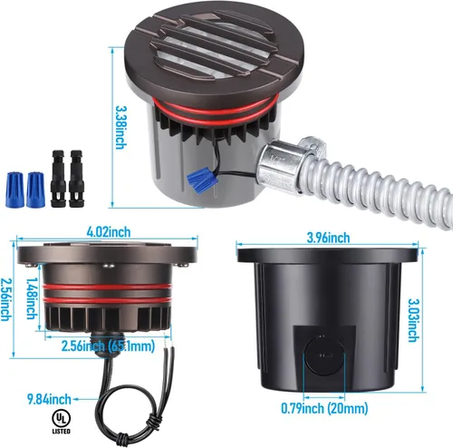 Vista 7 de LEONLITE Dia. Luces de pozo LED para paisaje de 4 pulgadas empotradas en el suelo, parte superior enrejillada, 5 temperaturas