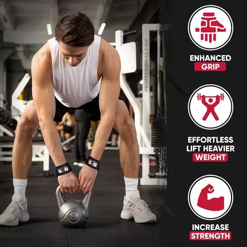 Vista 3 de Correas de levantamiento para levantamiento de pesas, correas de algodón con acolchado de neopreno para hombres y mujeres, correas de muñeca