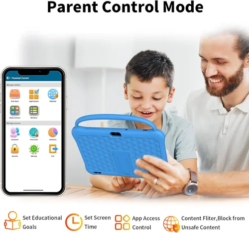 Vista 3 de iWawa - Tableta infantil de 10 pulgadas, tabletas Android 13 para niños de 64 GB, pantalla IPS HD grande, preinstalada, control parental, juegos Azul