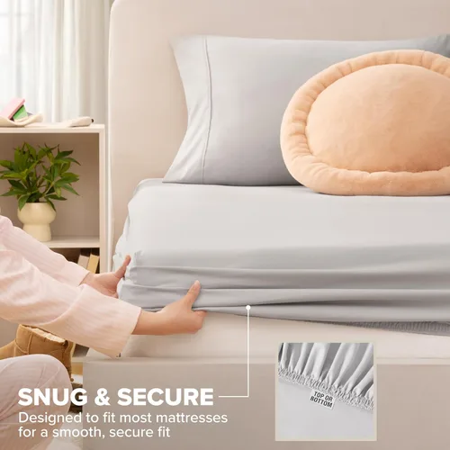 Vista 4 de UGG Juego de sábanas de lujo de 3 piezas, tamaño individual, refrescante, con bolsillos profundos, ropa de cama de alta calidad con 1 funda de Gris