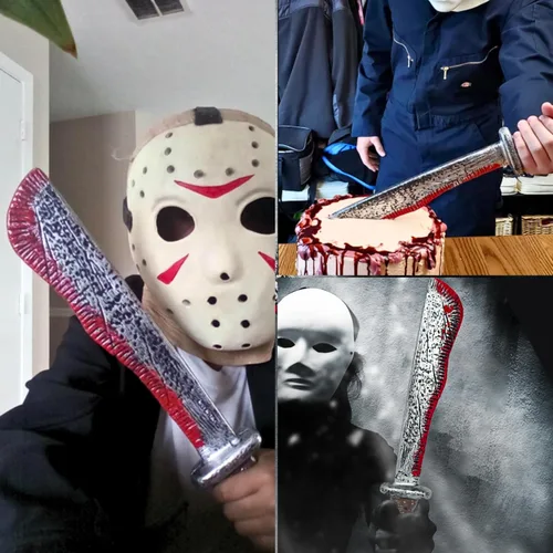Vista 7 de 17 pulgadas, accesorio para disfraz de machete sangriento, cuchillo grande de plástico falso con sangre falsa para disfraz de Halloween, accesorios