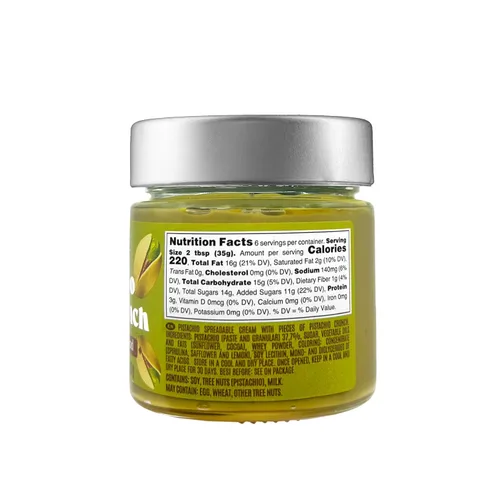 Vista 2 de Crema de pistacho crujiente, 7.5 oz, crema de pistacho dulce untable con un crujiente, pasta de pistacho, mantequilla de nueces, producto de Italia
