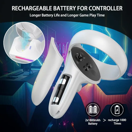 Vista 4 de WIOR Base de carga compatible con accesorios Oculus Quest 2, soporte de carga para auriculares VR, estación de carga magnética para Meta Quest 2