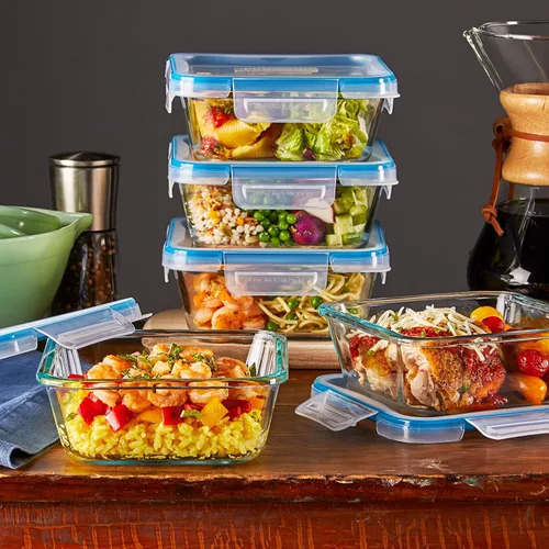 Vista 2 de Snapware Total Solutions - Juego de recipientes de vidrio para almacenamiento de alimentos (paquete de 5, 4 tazas), tapas herméticas y a prueba