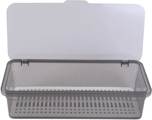 Vista 2 de Cabilock Bandeja de cubiertos con tapa y escurridor, organizador de cajones de cubiertos de plástico, bandeja de cubiertos a prueba de polvo