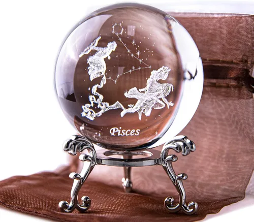 Vista 10 de Bola de cristal de constelación 3D de 60 mm, peso de papel de cristal completo de vidrio Fengshui con soporte floral plateado (Géminis)
